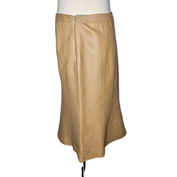 Kasper Genuine Leather A Line Below Knee Skirt Tan Camel Lined Career 8 - Picture 3 of 6